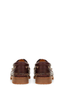 Timberland men’s timberland authentic boat moccasin brown brown leather boat shoes with tan rubber soles and gold eyelets