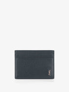 Saint Laurent Men's Tiny Cassandre Textured Leather Card Holder Blue
