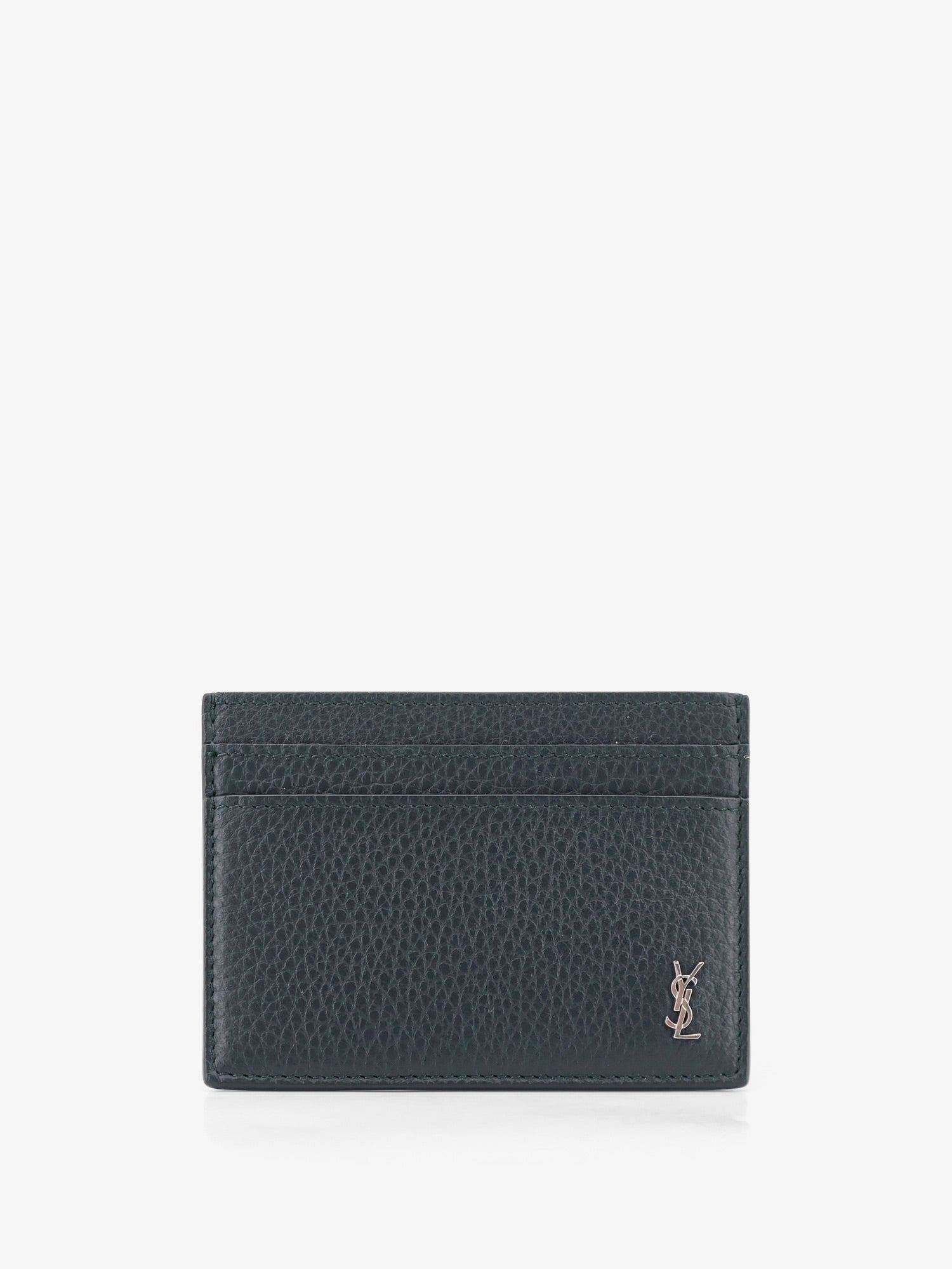 Saint Laurent Men's Tiny Cassandre Textured Leather Card Holder Blue