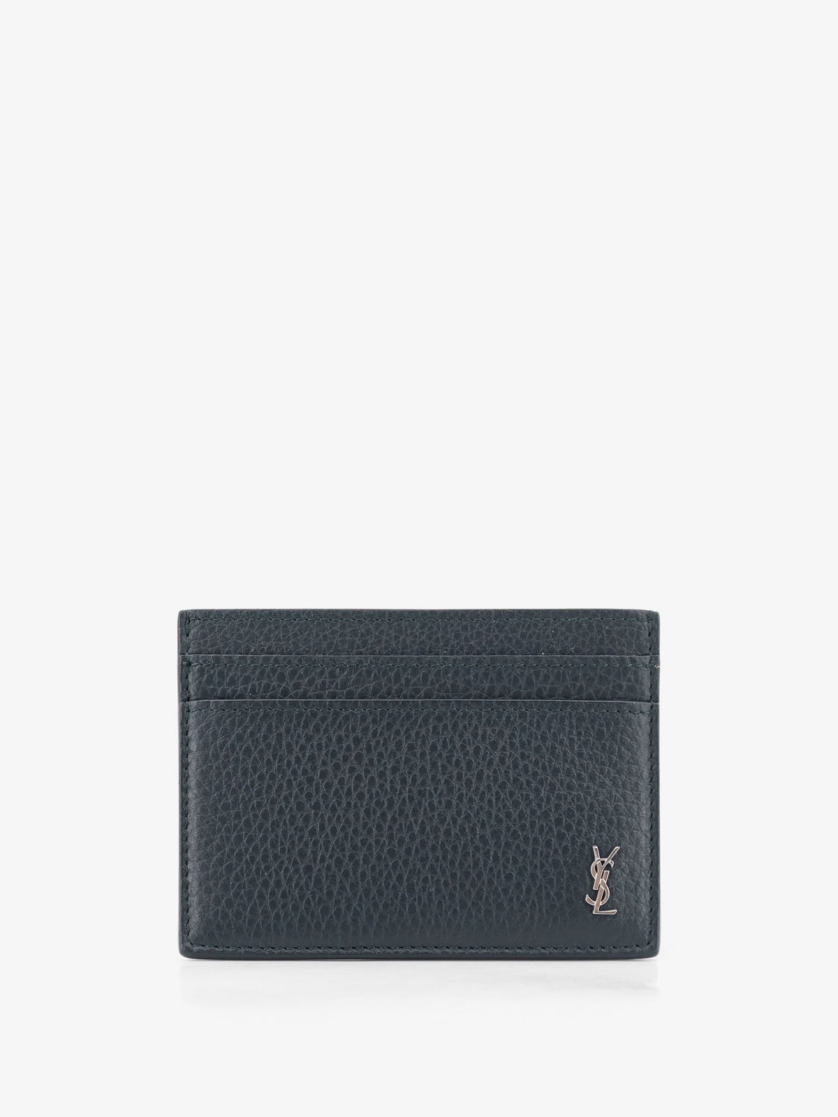 Saint Laurent Men's Tiny Cassandre Textured Leather Card Holder Blue