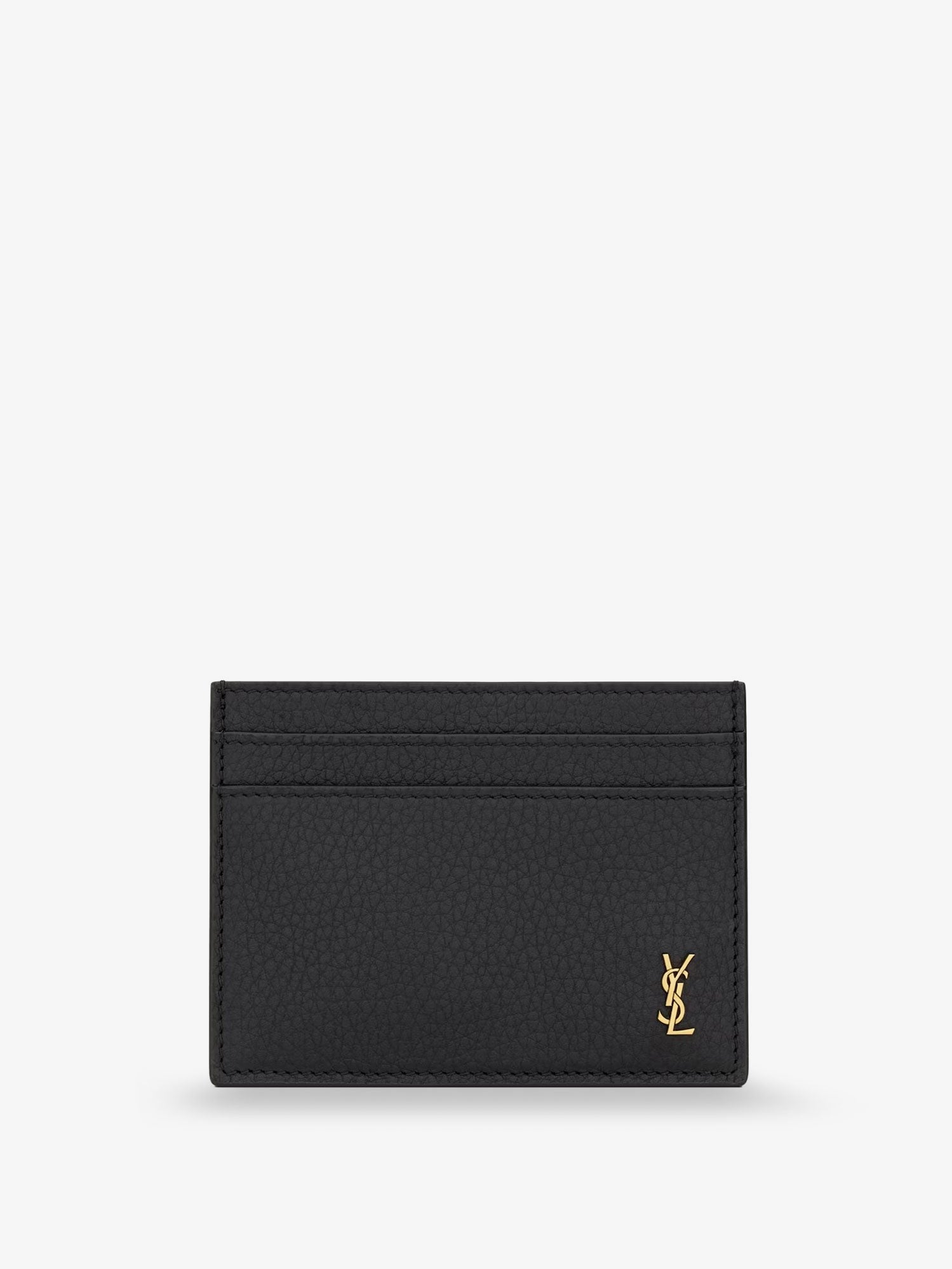 Saint Laurent Men's Tiny Cassandre Textured Leather Card Holder Black