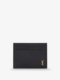 Saint Laurent Men's Tiny Cassandre Textured Leather Card Holder Black