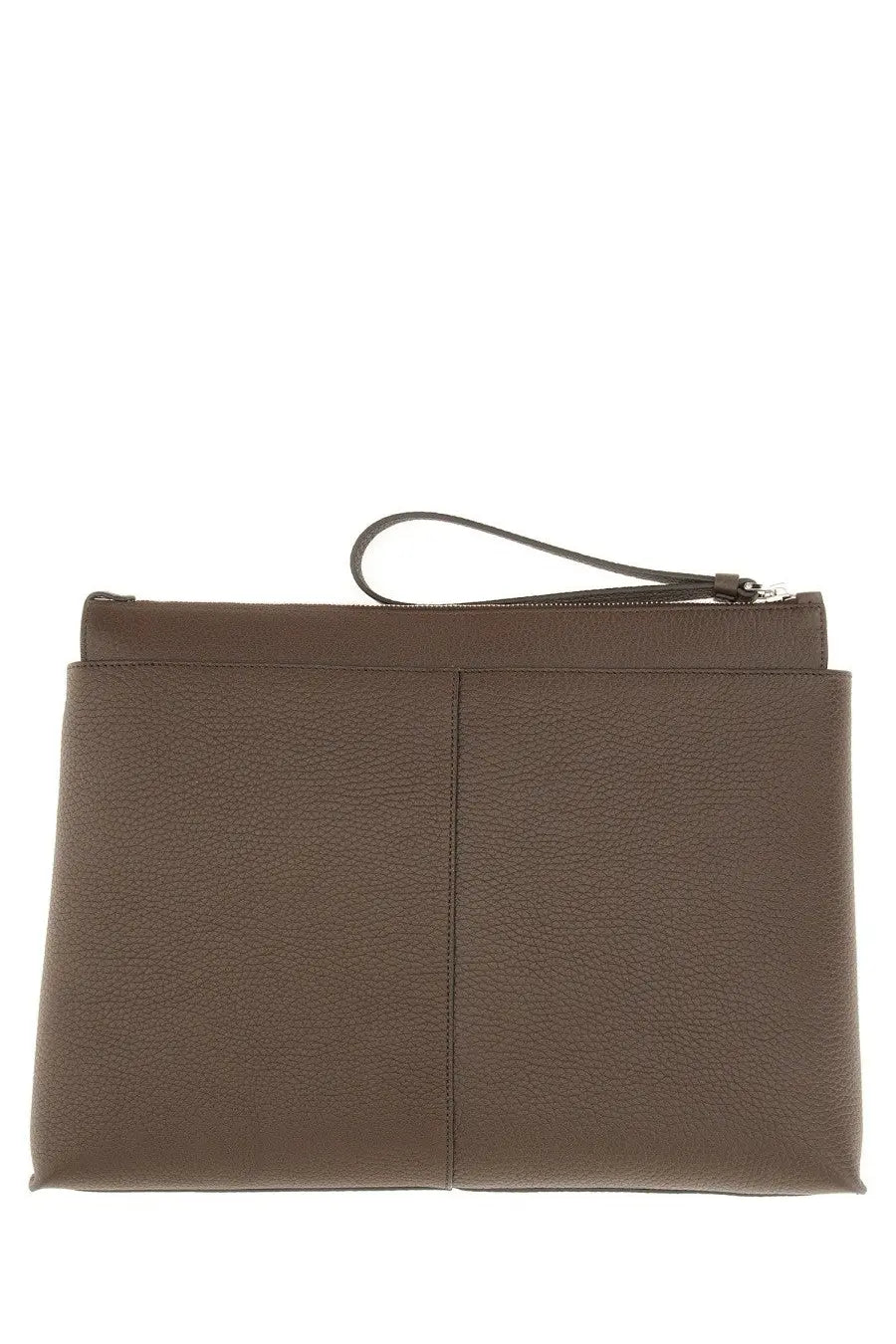 Tod’s men’s medium document holder in brown textured leather with wrist strap and zipper closure