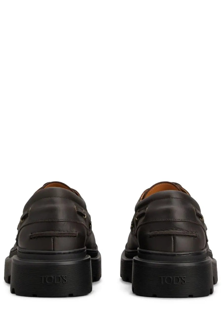 Tod’s men’s mocassino da barca brown leather loafers with thick platform soles and embossed Tod’s branding