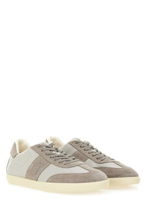 Tod’s men’s tabs sneaker beige in gray suede and leather with a cream rubber sole for casual wear