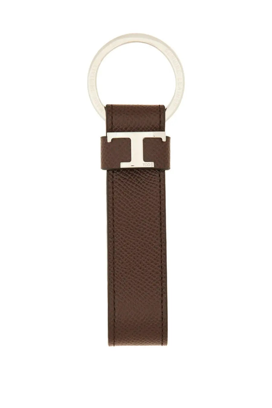 Tod’s Men’s Timeless beige leather keychain with silver h buckle