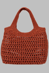 Tod’s women’s borsa shopping mini con brown woven rust-colored crochet tote bag with sturdy handles