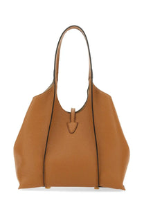Tod’s women’s borsa tote timeless beige tan leather bag with black stitching and triangular flap closure