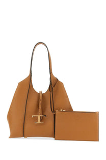 Tod’s women’s borsa tote timeless beige tan leather tote bag with gold tone t clasp and matching small clutch
