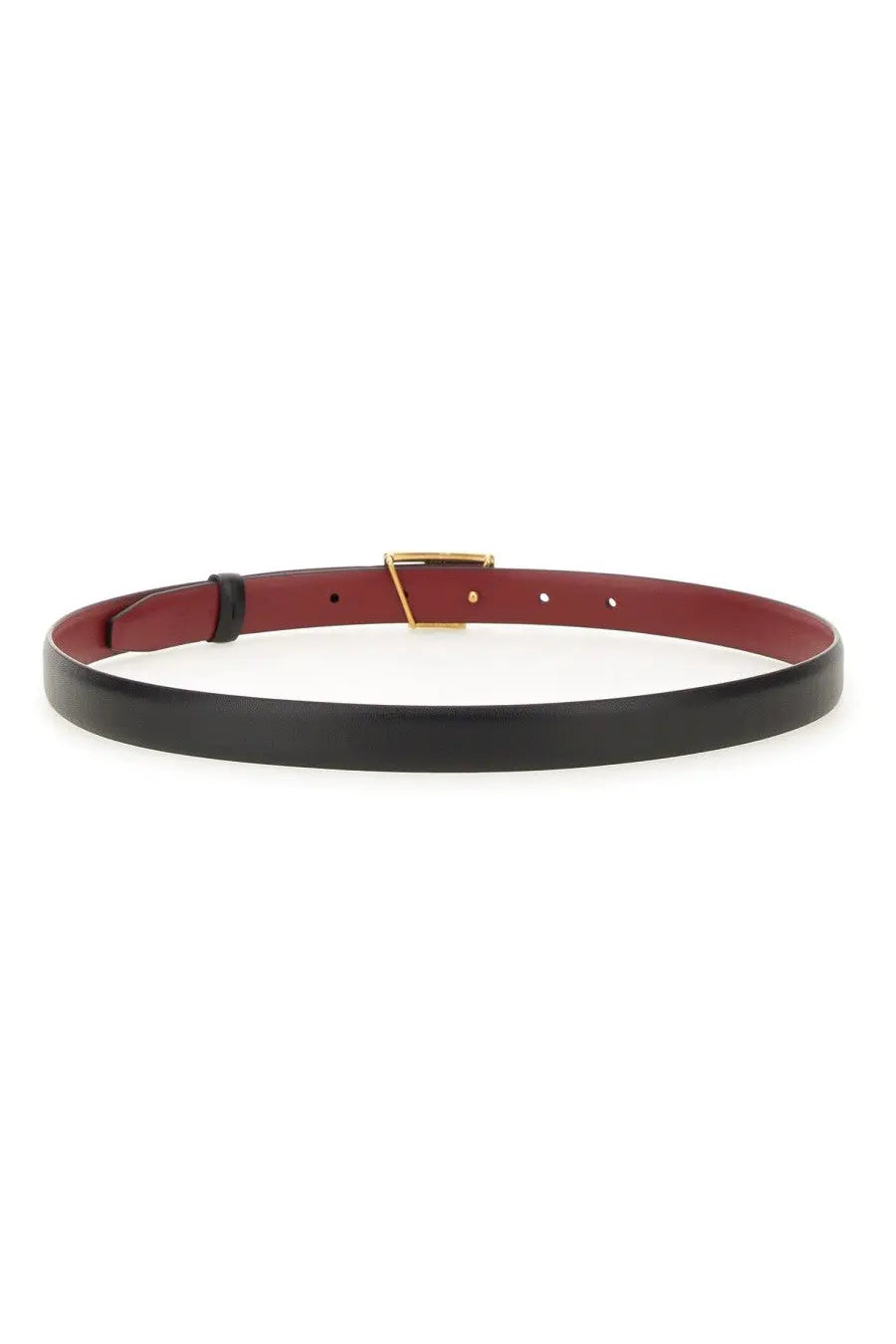 Tod’s women’s cintura reversibile timeless black black and burgundy two-tone leather belt with gold-toned triangular buckle
