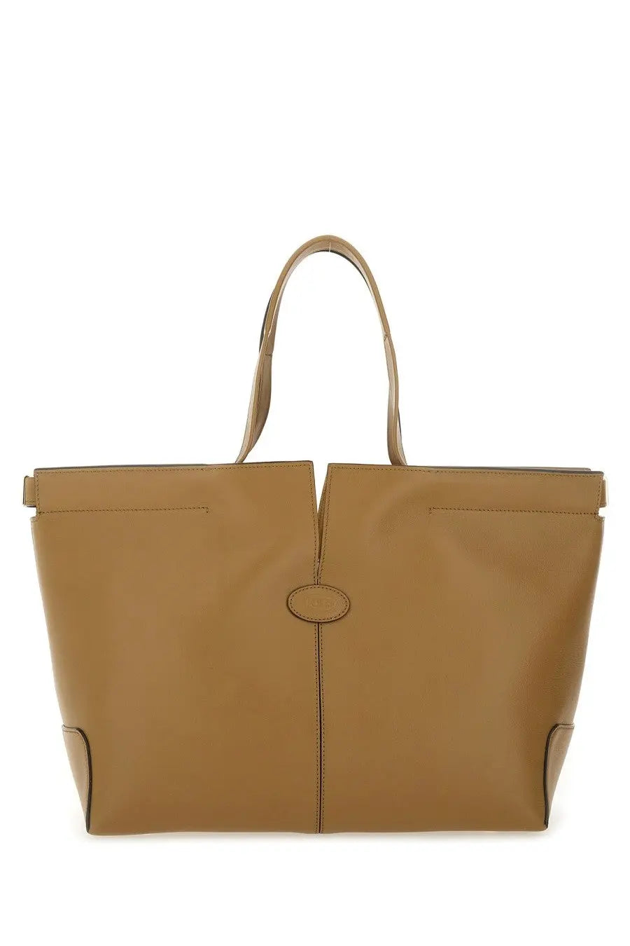 Tod’s women’s DI bag folio medium small tan leather tote bag with structured design and top handles