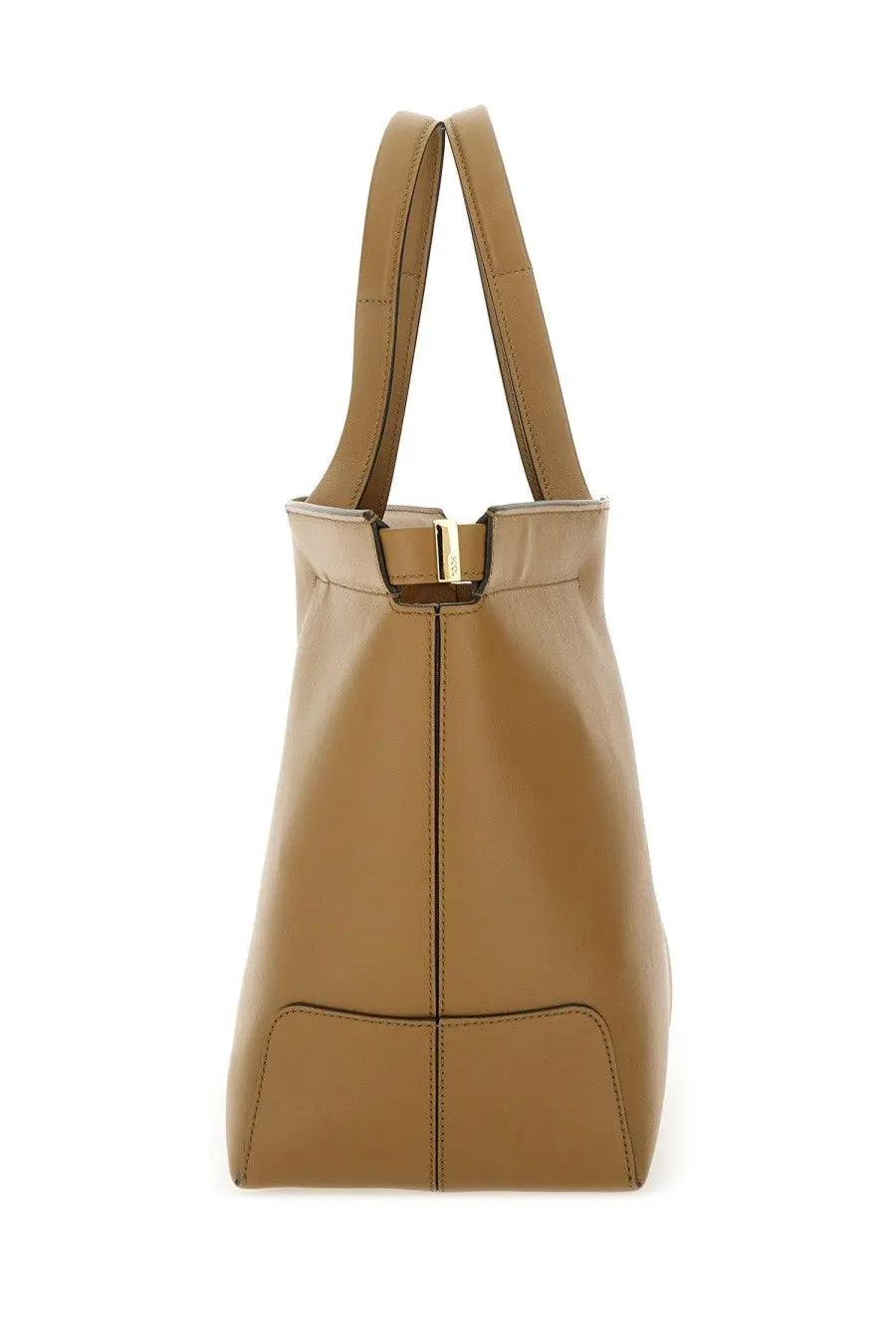 Tod’s women’s di bag folio medium small tan leather tote bag with gold tone metal clasp and structured design
