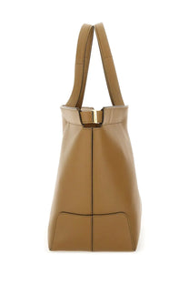 Tod’s women’s di bag folio medium small tan leather tote bag with gold tone metal clasp and structured design
