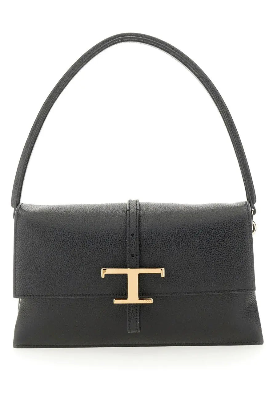 Tod’s women’s flap bag timeless black black leather handbag with gold-tone t clasp and matching handle