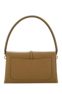 Tod’s women’s flap bag timeless brown tan leather handbag with curved top handle and gold tone hardware
