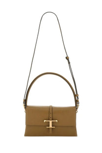 Tod’s women’s flap bag timeless brown tan leather handbag with gold-tone t clasp and matching top handle