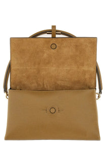 Tod’s women’s flap bag timeless brown tan suede and leather handbag with top handle and gold-tone hardware accents