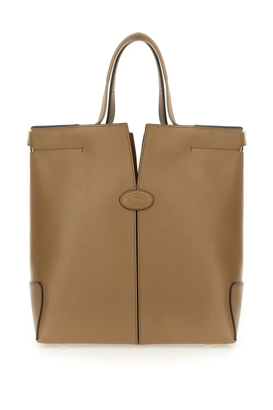Tod’s women’s beige leather tote bag with structured design and top handles for everyday use