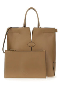 Tod’s women’s leather bag beige tan leather tote with matching zippered pouch minimalist design subtle branding