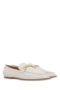 Tod’s women’s mocassino in pelle white cream leather loafers with gold tone horsebit buckle