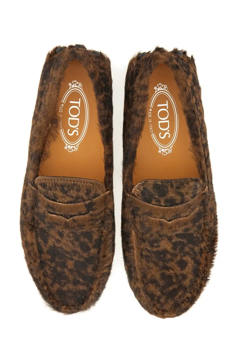 Brown leopard print fur loafers by tods in women’s moccasin gommino macro black product image