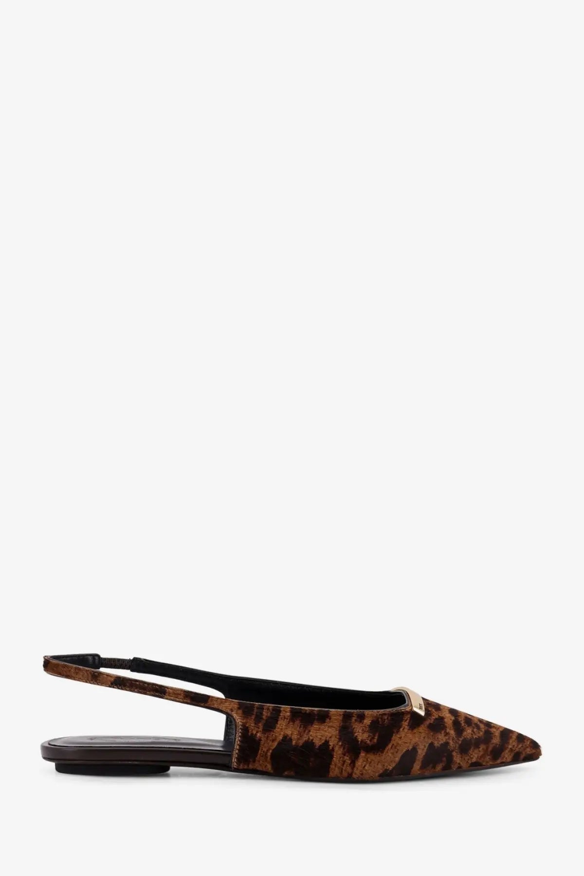 Tod’s women’s ponyskin ballerinas beige slingback flat shoe in brown leopard-print suede with gold-tone metal buckle