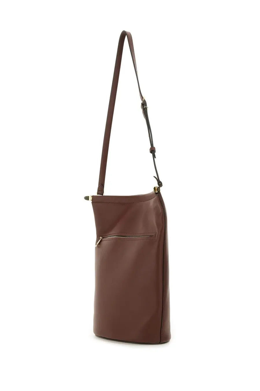 Tod’s women’s small brown leather bucket bag with long adjustable strap and gold-tone hardware