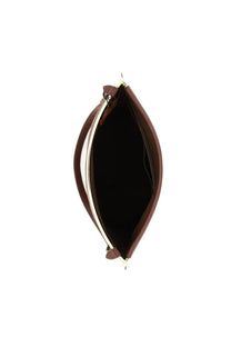 Tod’s women’s small leather bucket bag in brown with sleek maroon leather clutch white interior and gold zipper hardware