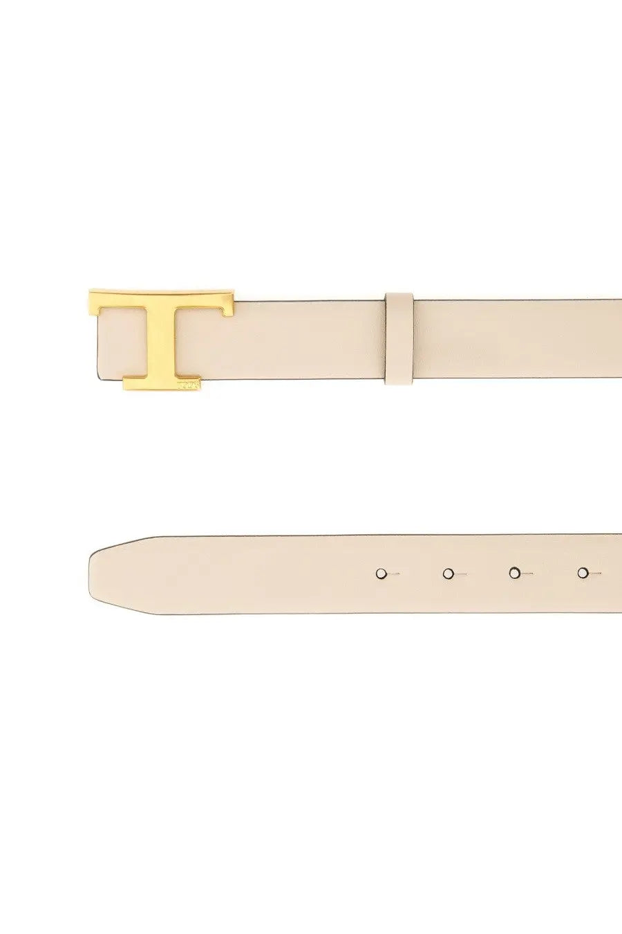 Beige leather Tod’s women’s timeless reversible belt with gold-tone t buckle and grey detailing visible