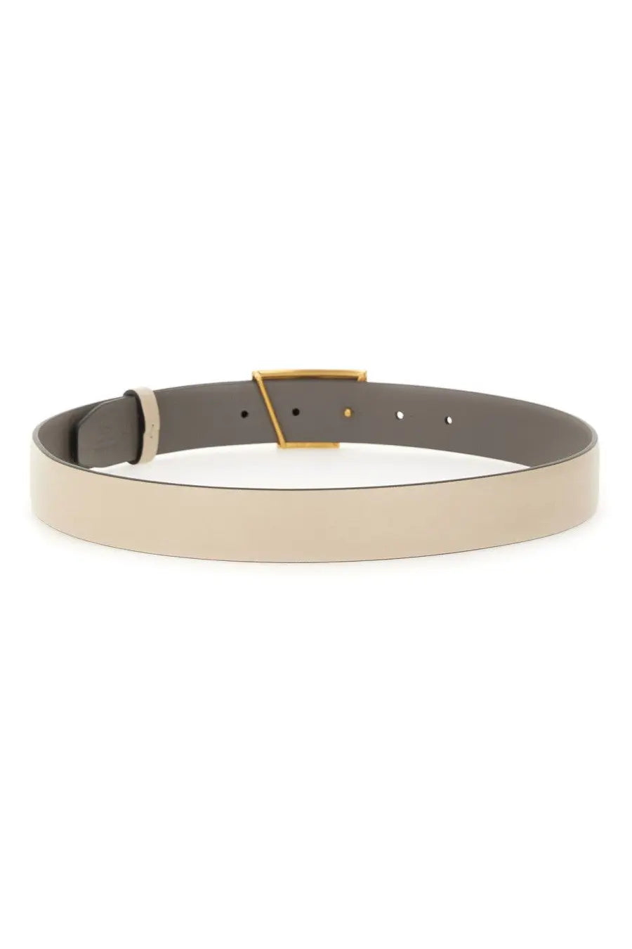 Tod’s women’s timeless reversible belt grey with sleek two-tone matte gray and beige leather and gold triangular buckle