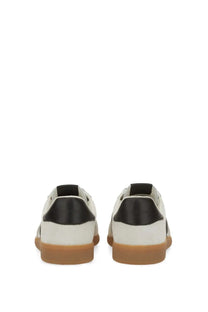 Tom Ford men’s archer sneaker white in white and black suede with gum rubber sole front view