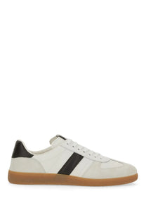 Tom Ford men’s archer sneaker white leather with black stripes and tan rubber sole