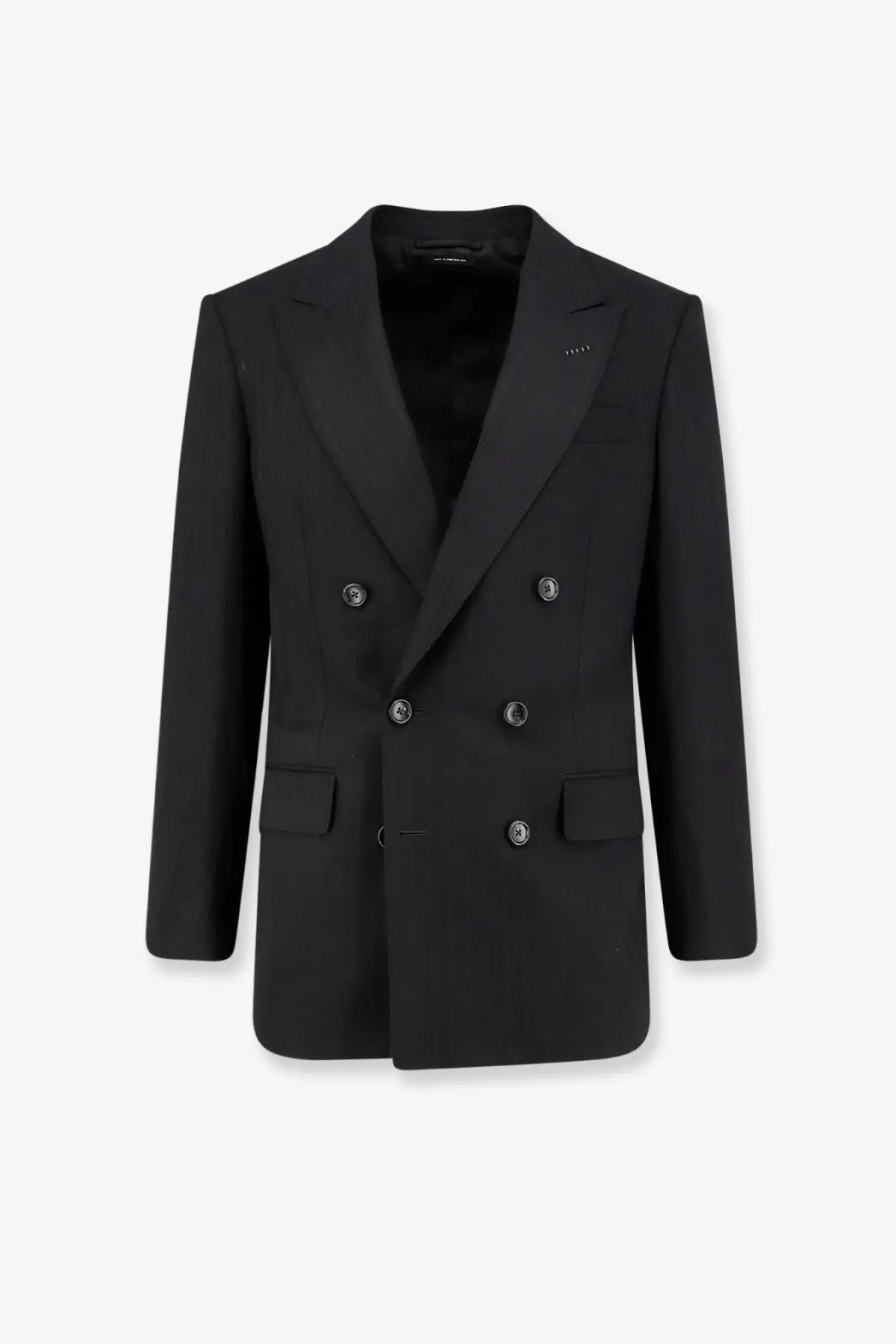 Tom Ford men’s atticus black wool blazer with double-breasted silver buttons and tailored fit