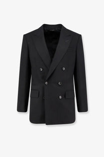 Tom Ford men’s atticus black wool blazer with double-breasted silver buttons and tailored fit