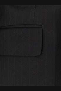 Black pinstripe wool blazer pocket with subtle texture and precise stitching from tom ford men’s atticus collection
