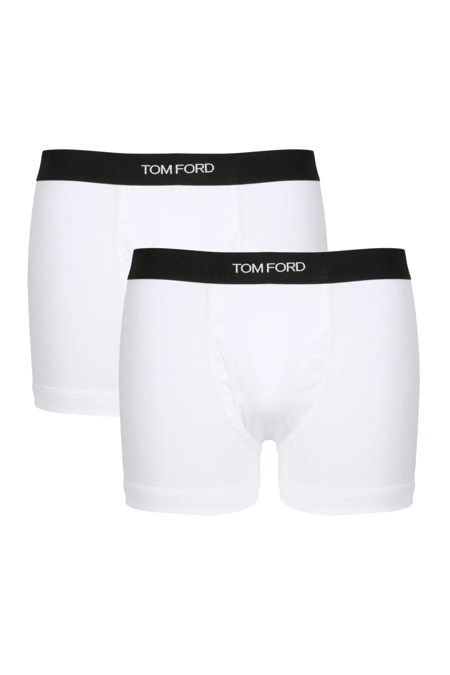 Tom Ford men’s white boxer briefs with black waistband and white logo for comfortable everyday wear