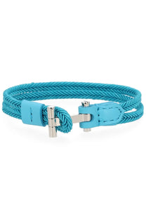Turquoise tom ford men’s braided bracelet with silver-toned t-bar clasp and matching leather accents in blue