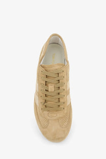 Tom Ford men’s Brook suede sneakers in tan with beige laces and perforated detailing for stylish casual wear