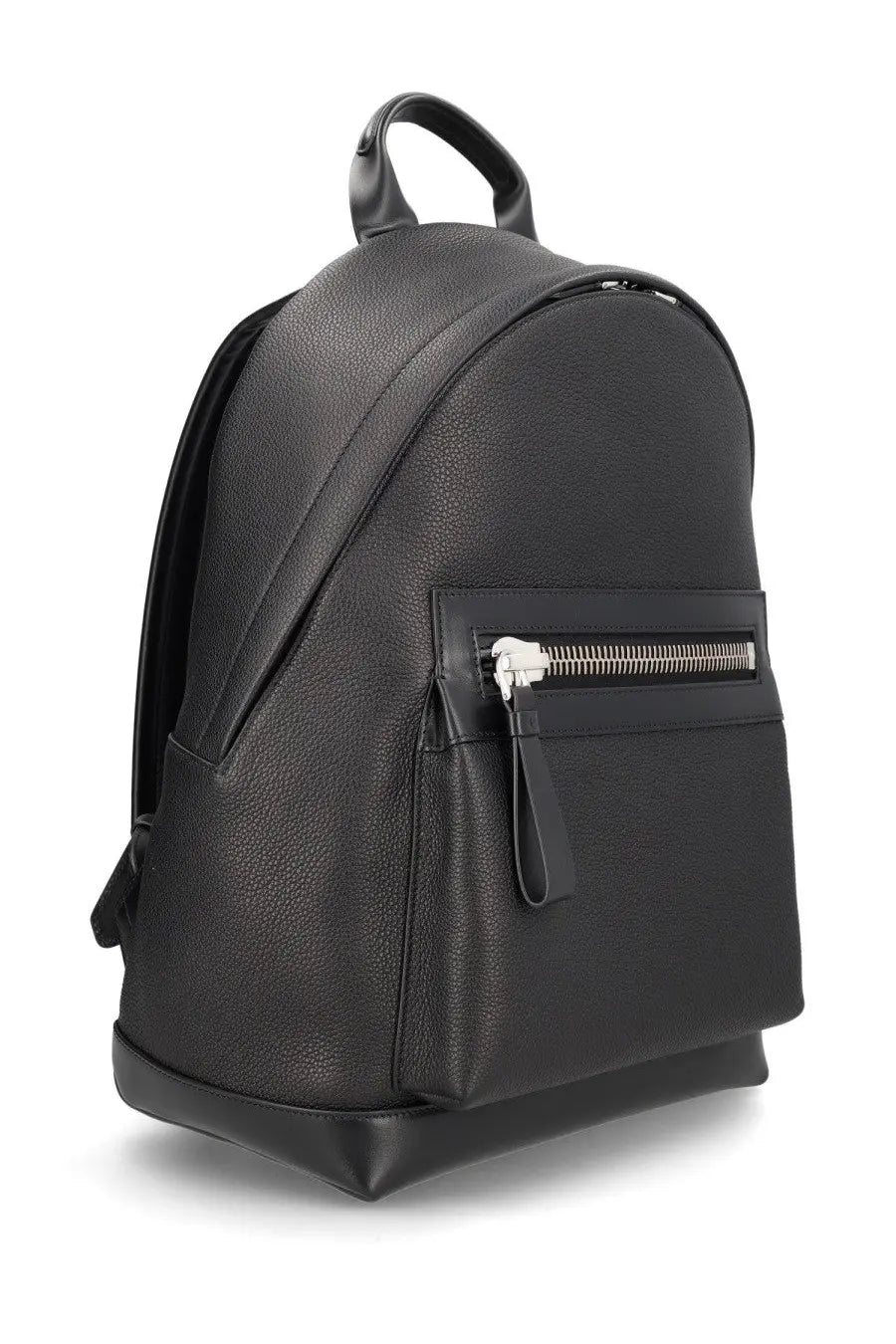 Tom Ford men’s Buckley leather backpack in black with textured leather and silver zipper with matching pull tab