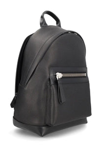 Tom Ford men’s Buckley leather backpack in black with textured leather and silver zipper with matching pull tab