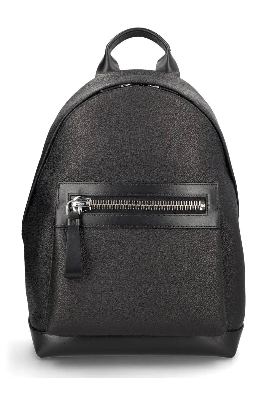 Tom Ford men’s Buckley leather backpack black with textured leather, front zippered pocket, and matching top handle