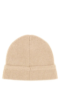 Tom Ford men’s beige cashmere beanie hat with ribbed knit texture and a folded cuff for warmth and style