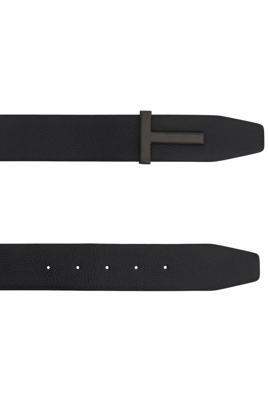 Tom Ford men’s black leather belt with matte black t shaped buckle for a sleek and modern look