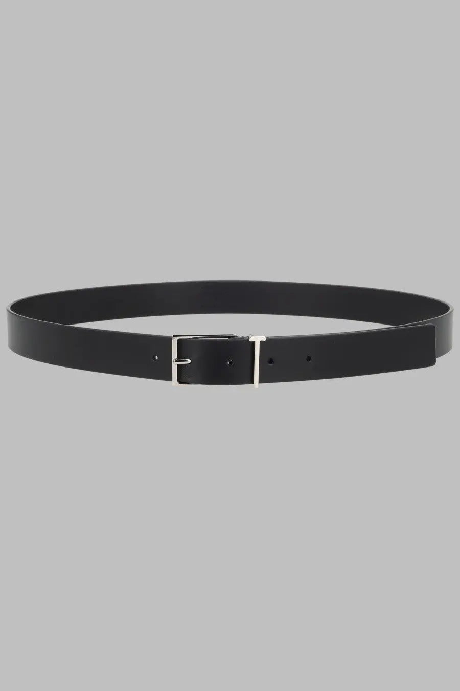 Tom Ford men’s black leather belt with a sleek silver-toned rectangular buckle for stylish wear