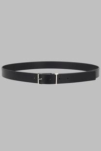 Tom Ford men’s black leather belt with a sleek silver-toned rectangular buckle for stylish wear