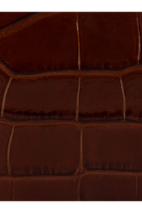 Dark brown crocodile skin textured leather wallet with embossed tom ford logo for men