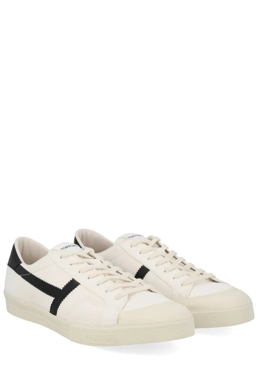 Tom Ford men’s Jarvis sneaker white canvas low-top with bold black stripes and classic design