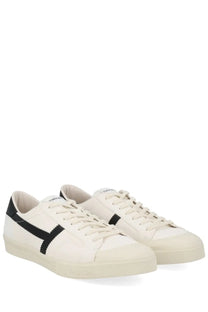 Tom Ford men’s Jarvis sneaker white canvas low-top with bold black stripes and classic design