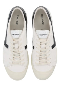 Tom Ford men’s Jarvis sneaker white with black suede stripes and matching laces in a clean minimalist design