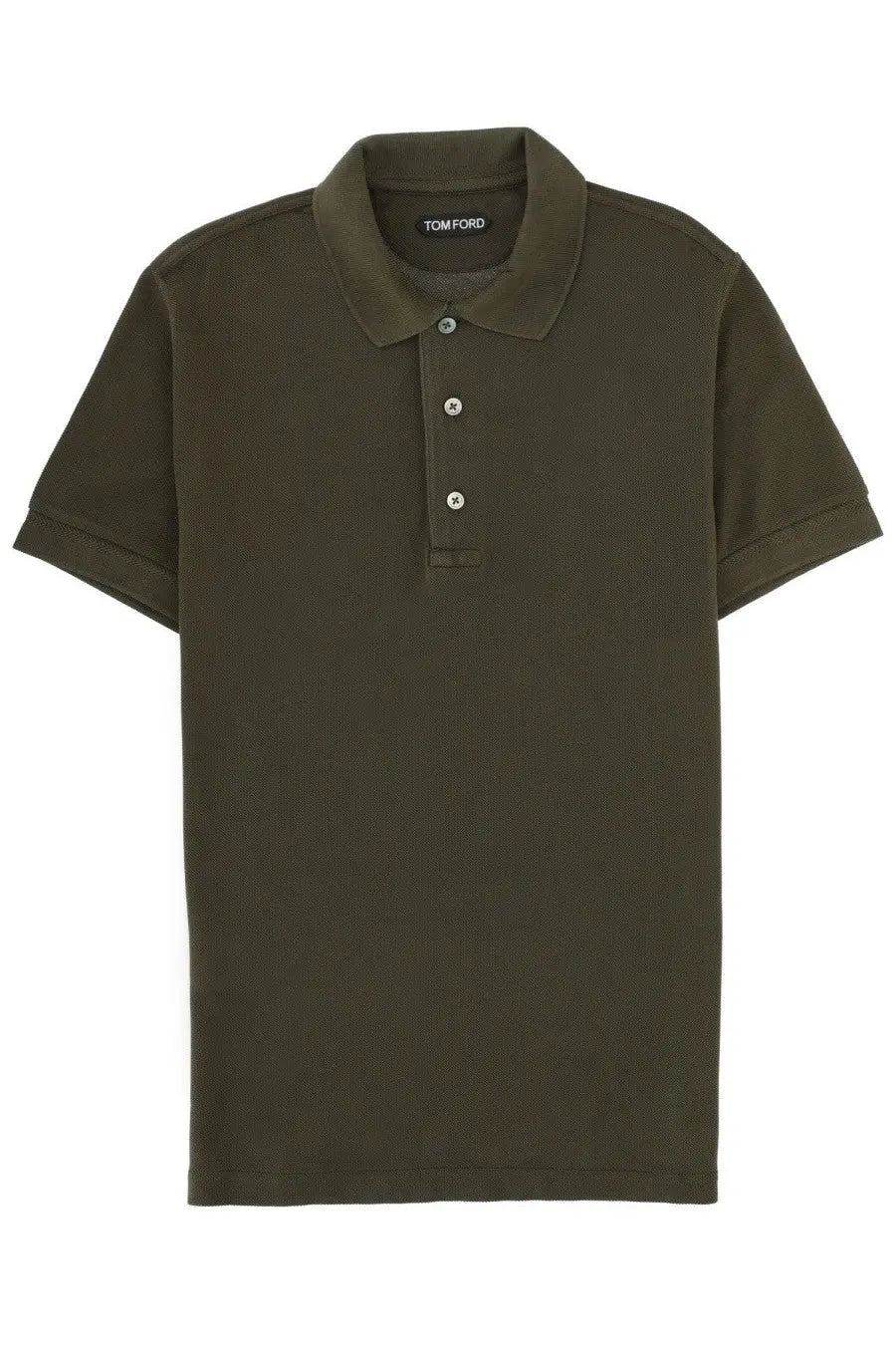 Olive green tom ford men’s lyocell and cotton polo shirt with classic collar and three-button placket